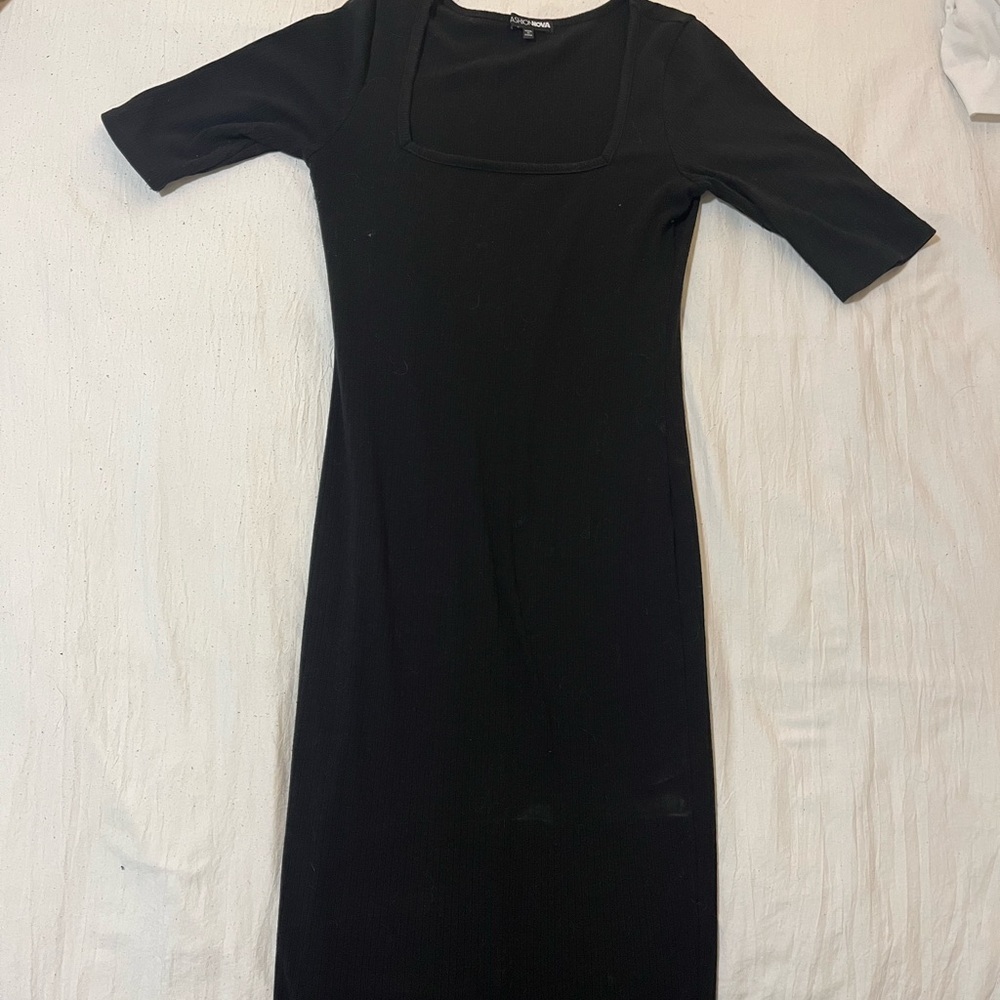 Fashion Nova Black Sheath Dress 3/4 Sleeve Square Neck